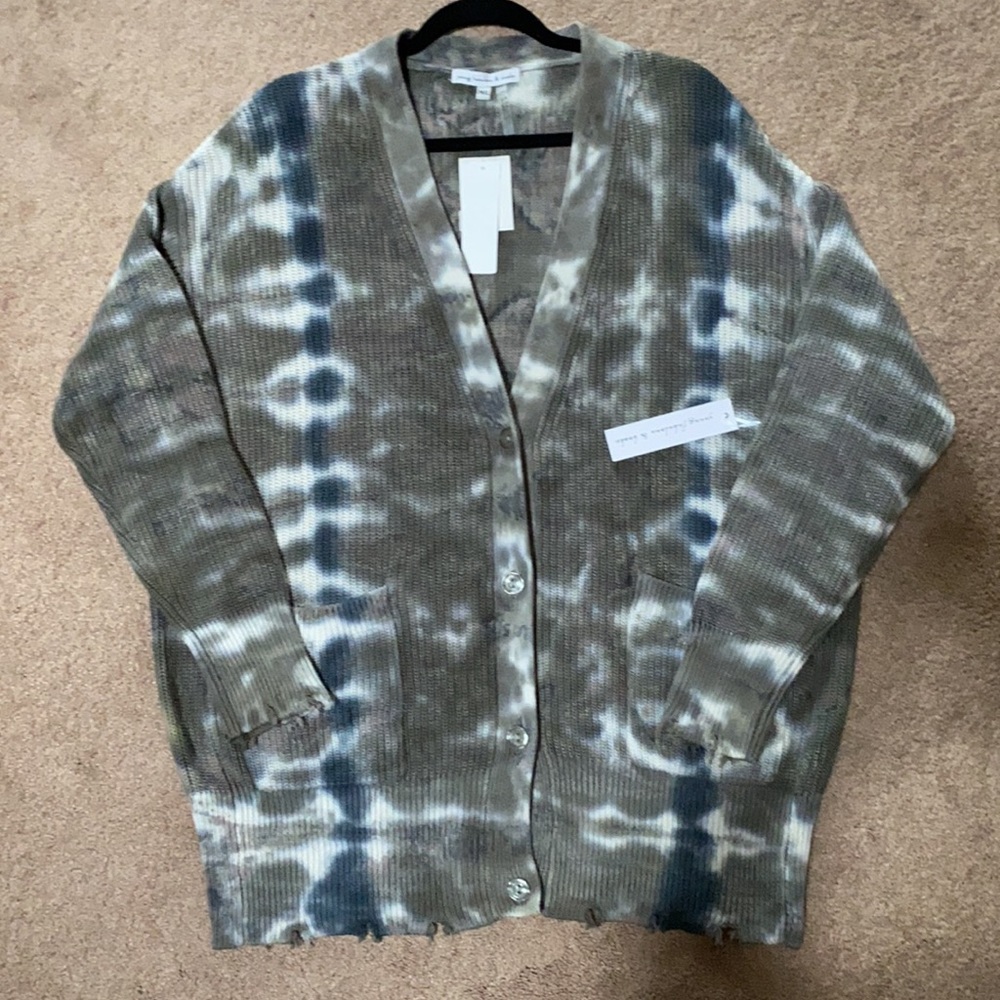NEW Young Fabulous & Broke Indie Distressed Cardigan Sweater in Rare Camo Wash L - Picture 2 of 8